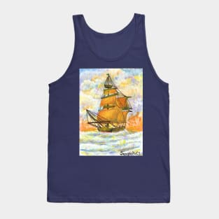 ship sailing in the sense colorful warm colors seascape acrylic painting Tank Top